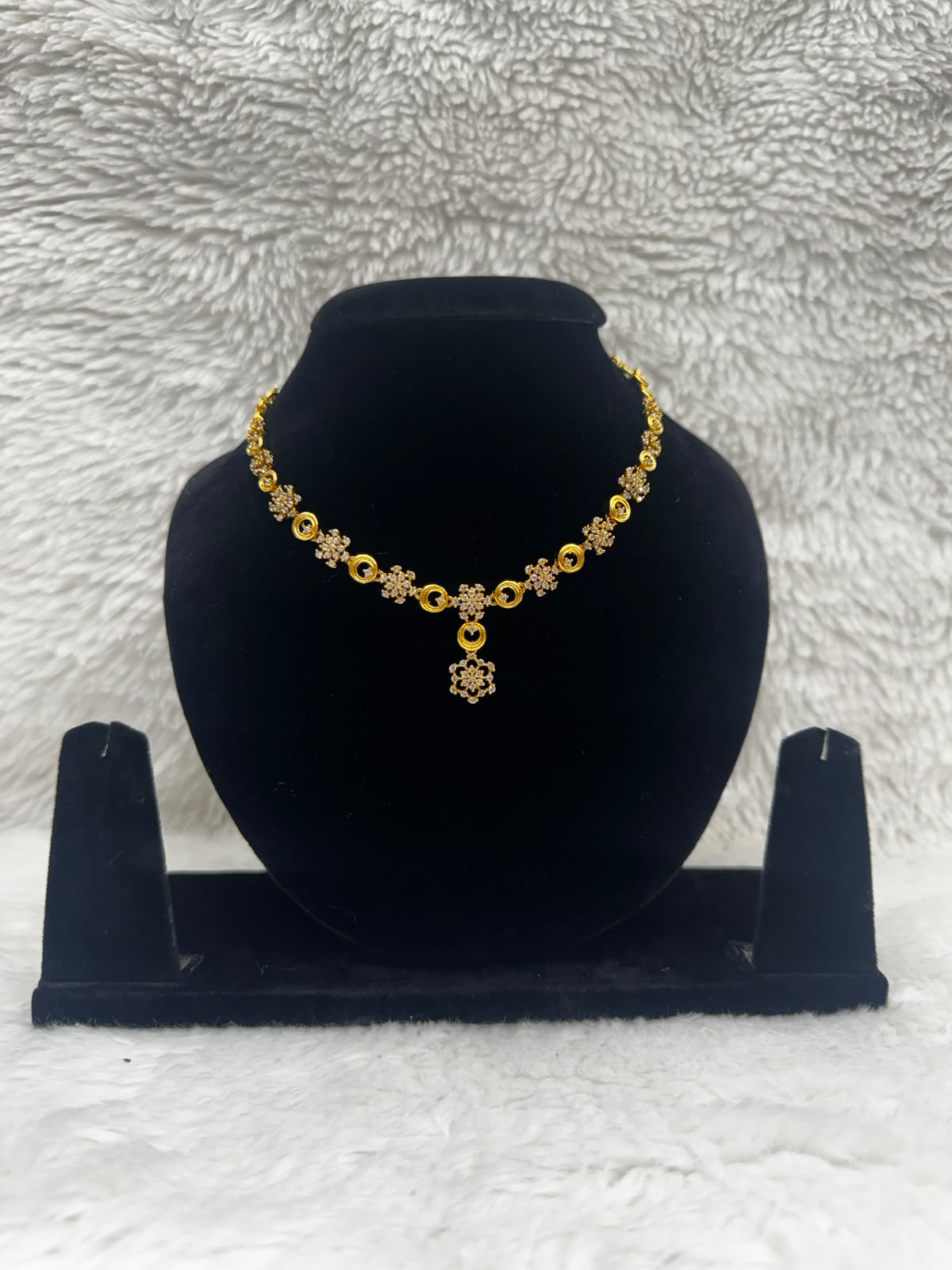 Gold Floral AD stone and Earrings st with Whitestone-7458