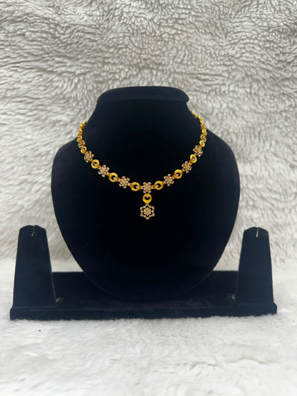 Gold Floral AD stone and Earrings st with Whitestone-7458