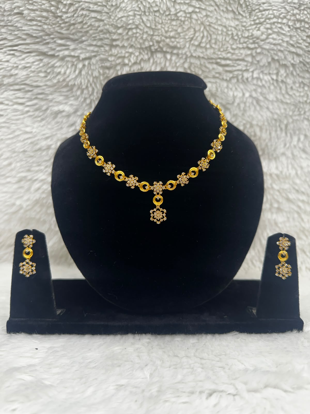 Gold Floral AD stone and Earrings st with Whitestone-7458