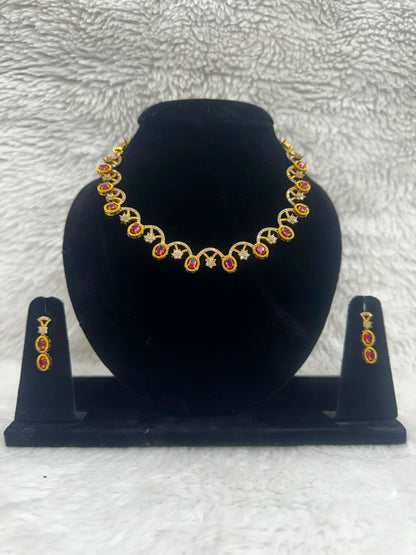 Ruby Elegance Gold-Plated Necklace & Earrings Set- 7471