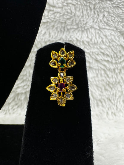 Traditional Gold - plated kundan Necklace with Ruby pendant-7493