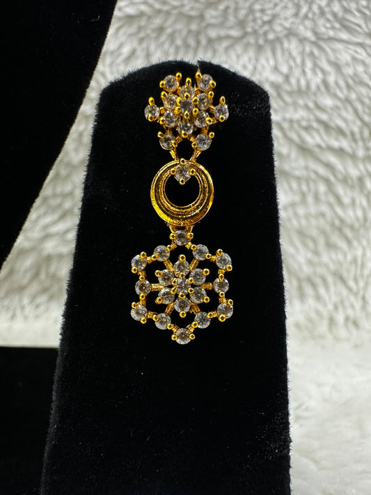 Gold Floral AD stone and Earrings st with Whitestone-7458