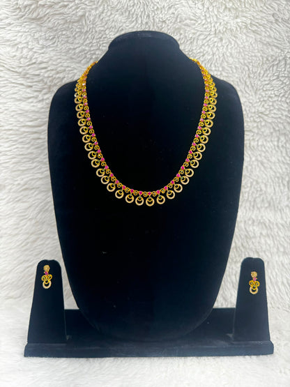 Elegant Gold and Ruby Bridal Necklace and  Earrings set-7479