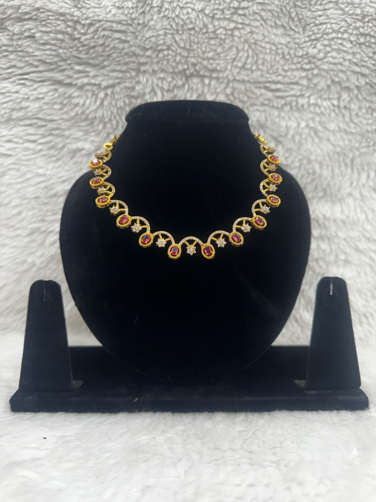 Ruby Elegance Gold-Plated Necklace & Earrings Set- 7471