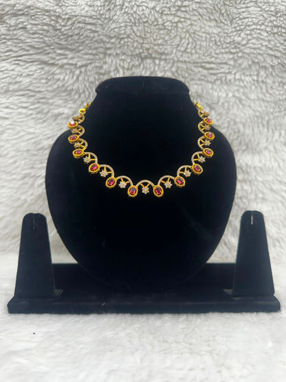 Ruby Elegance Gold-Plated Necklace & Earrings Set- 7471