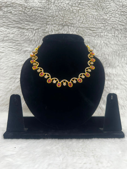 Ruby Elegance Gold-Plated Necklace & Earrings Set- 7471