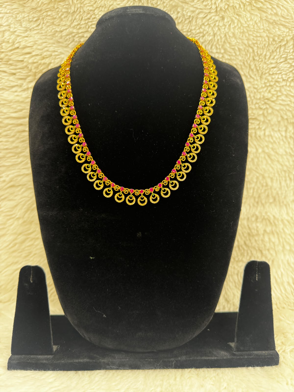 Elegant Gold and Ruby Bridal Necklace and  Earrings set-7479