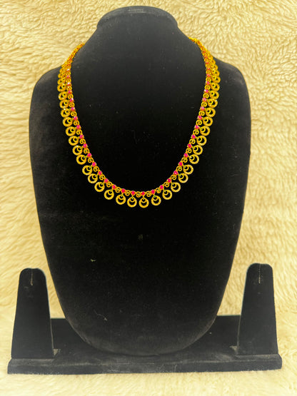 Elegant Gold and Ruby Bridal Necklace and  Earrings set-7479