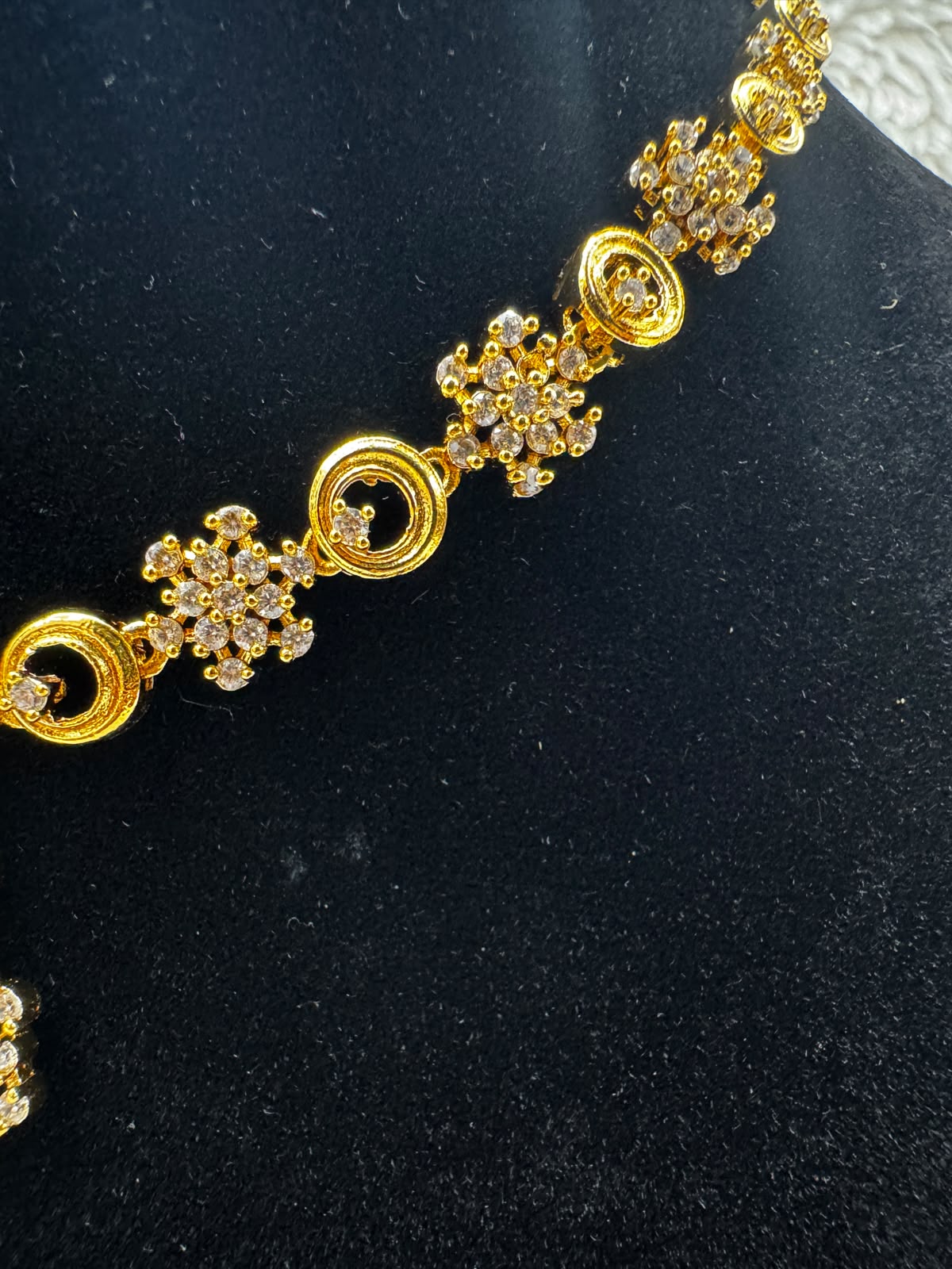 Gold Floral AD stone and Earrings st with Whitestone-7458
