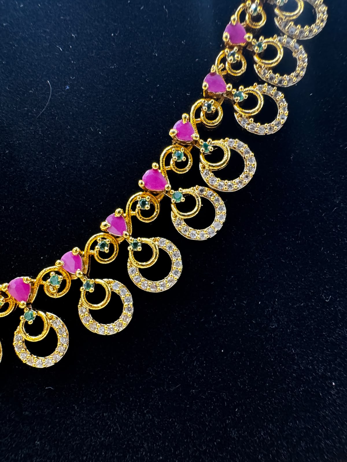 Elegant Gold and Ruby Bridal Necklace and  Earrings set-7479