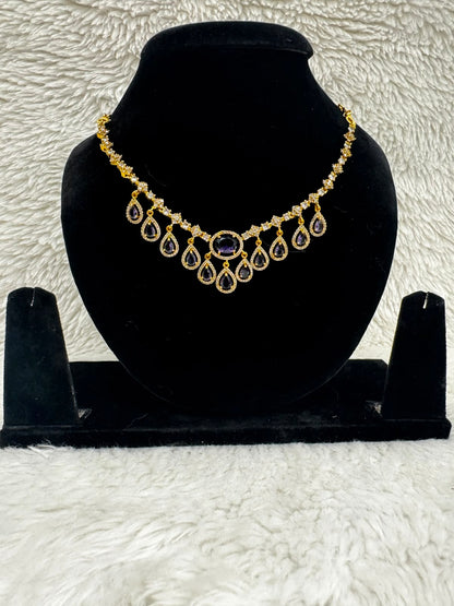 Royal Teardrop Gold Necklace and Classic gold Necklace with Gemstone pendants -2399
