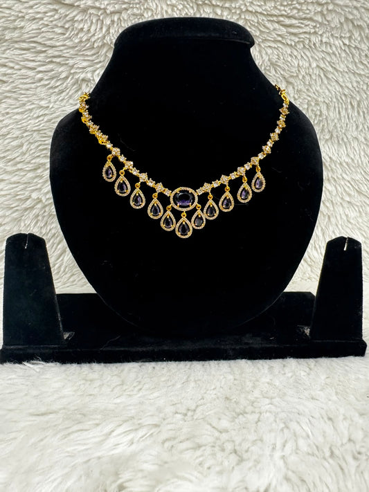 Royal Teardrop Gold Necklace and Classic gold Necklace with Gemstone pendants -2399