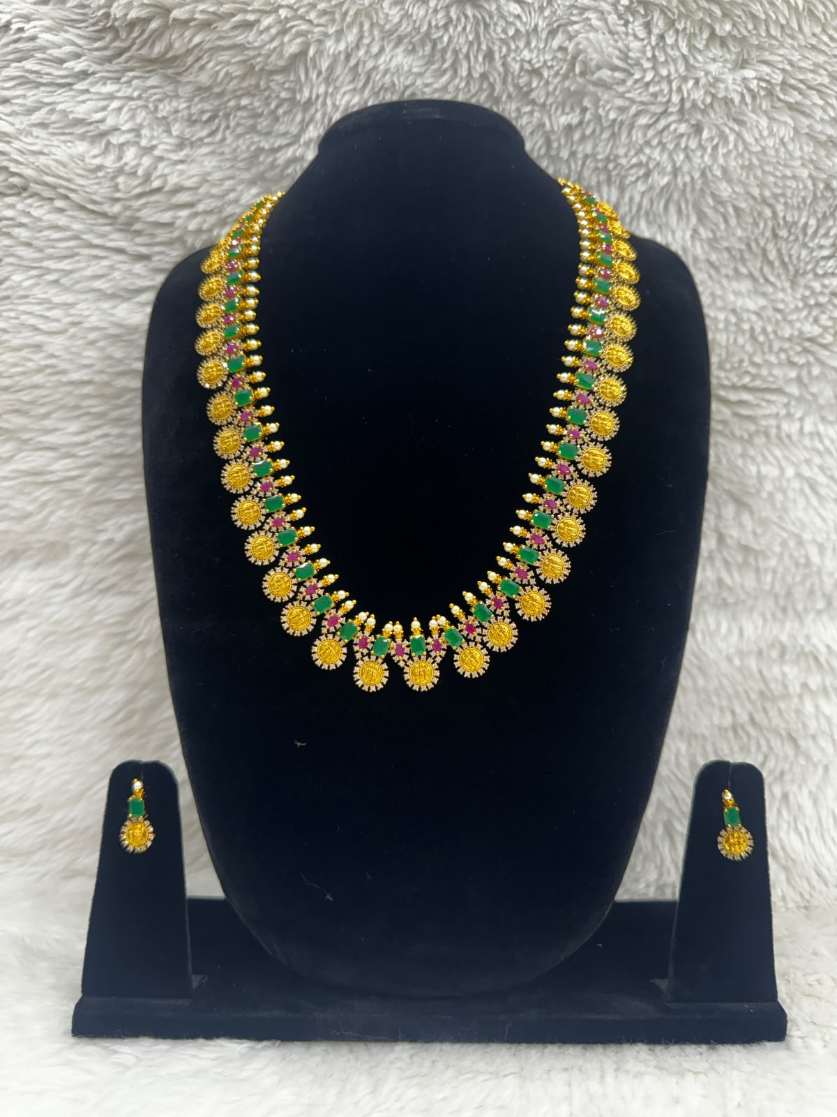 Elegant Green and Gold Bridal Necklace ang Earring set-7488