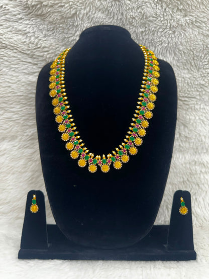 Elegant Green and Gold Bridal Necklace ang Earring set-7488