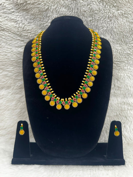 Elegant Green and Gold Bridal Necklace ang Earring set-7488