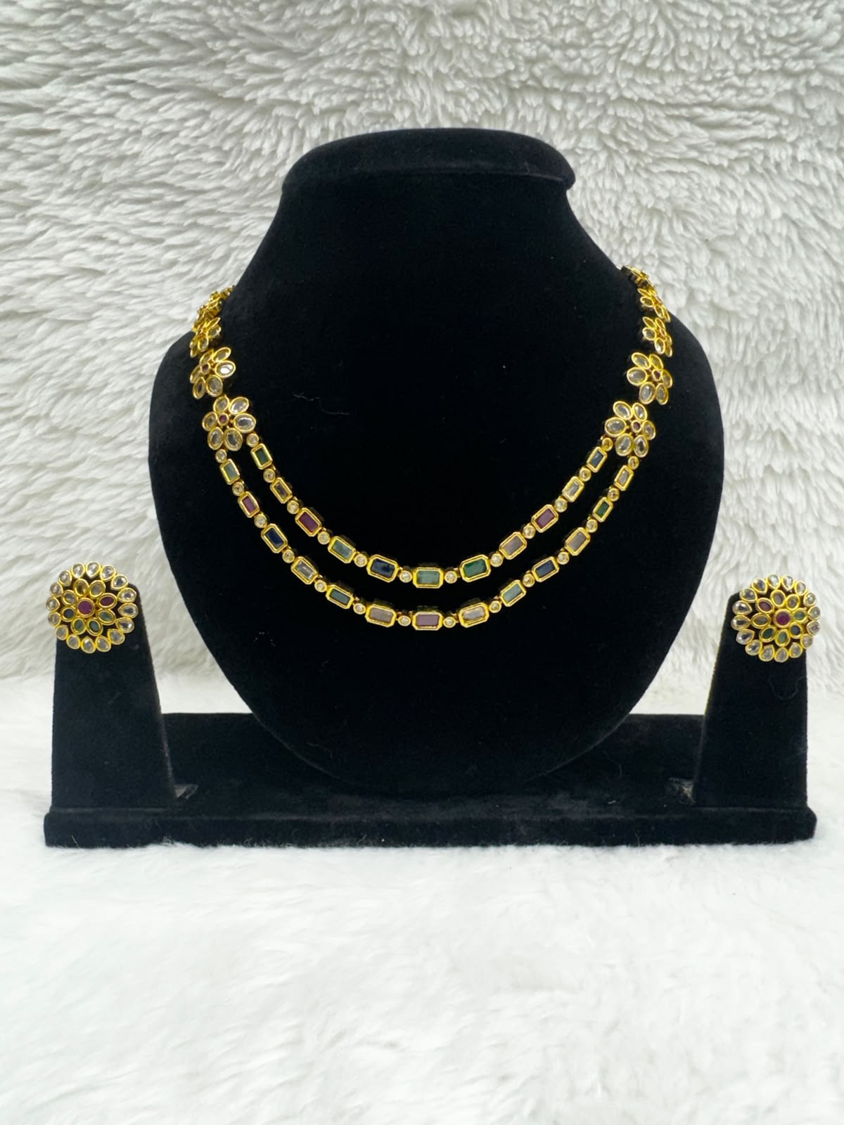 Elegant product and Emerald Glow 2 Layer Beaded Necklace set -7298