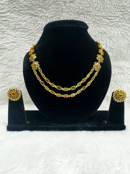Elegant product and Emerald Glow 2 Layer Beaded Necklace set -7298