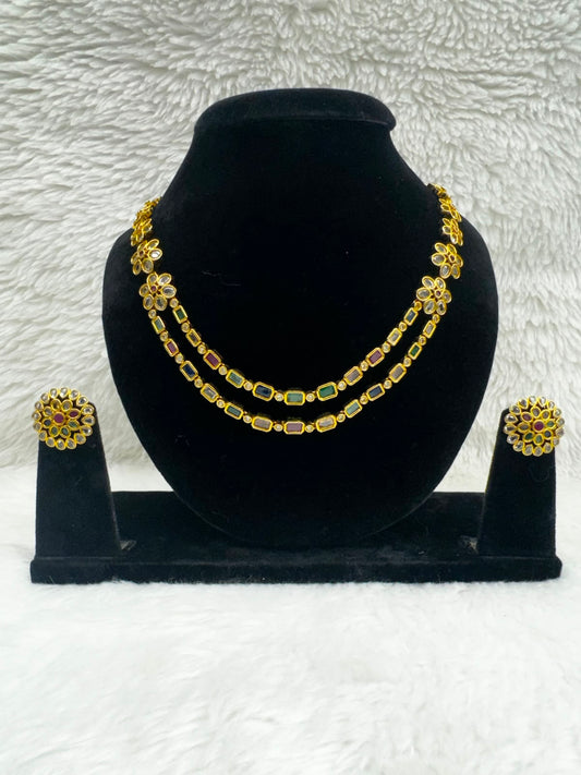 Elegant product and Emerald Glow 2 Layer Beaded Necklace set -7298