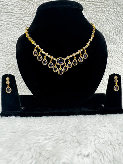 Royal Teardrop Gold Necklace and Classic gold Necklace with Gemstone pendants -2399