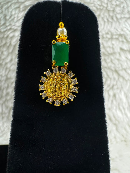 Elegant Green and Gold Bridal Necklace ang Earring set-7488