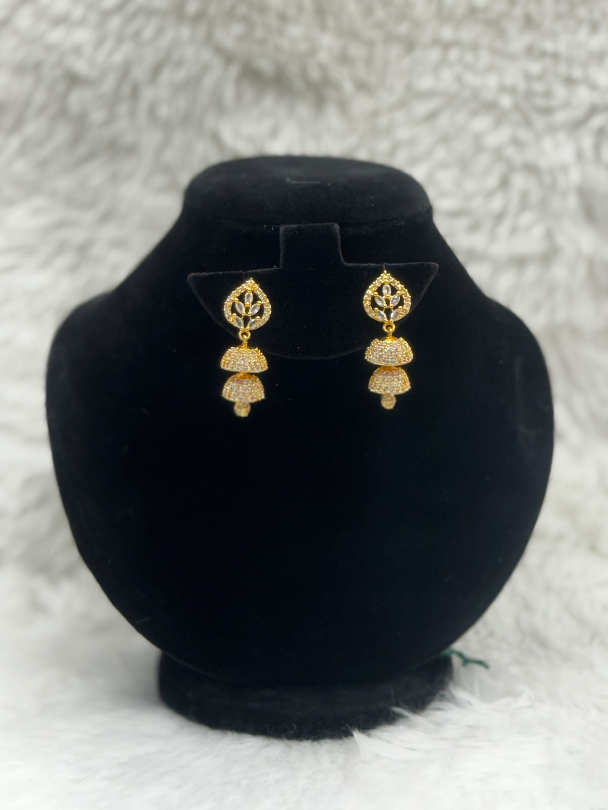 Double Done  Gold plated Jhumka Earringswith Stone -7265