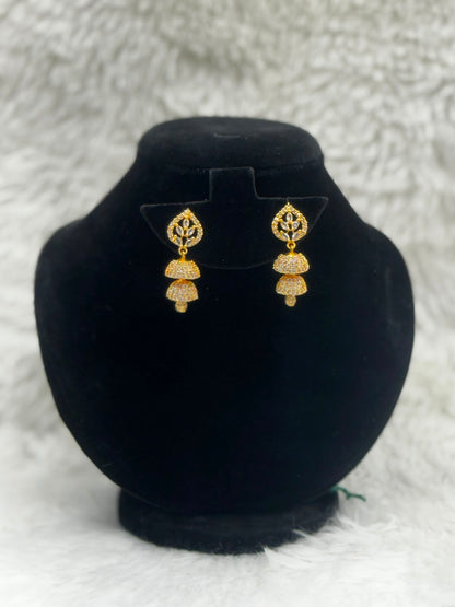 Double Done  Gold plated Jhumka Earringswith Stone -7265
