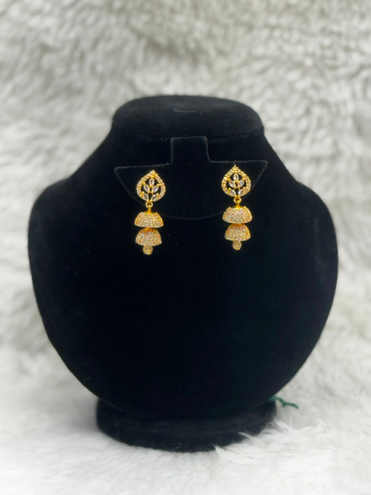 Double Done  Gold plated Jhumka Earringswith Stone -7265