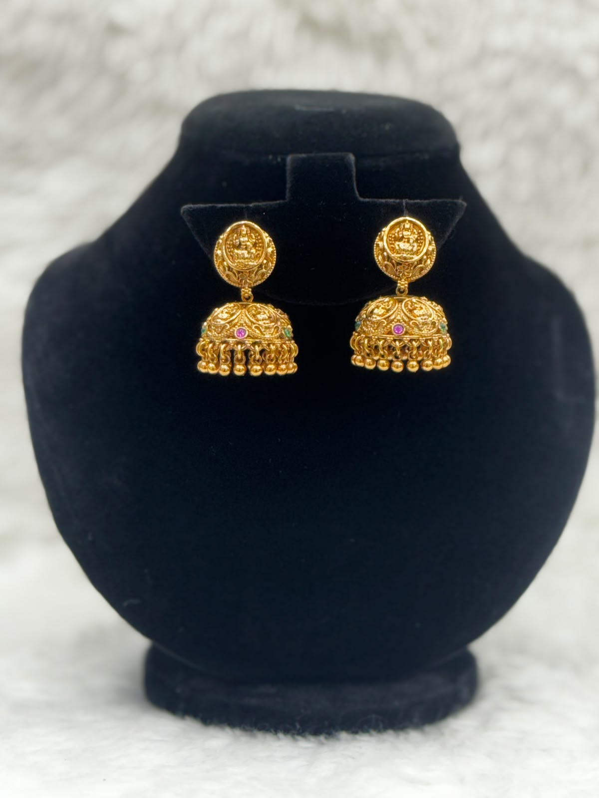 Gold plated Temple Jhumka Earrings with stone -7159
