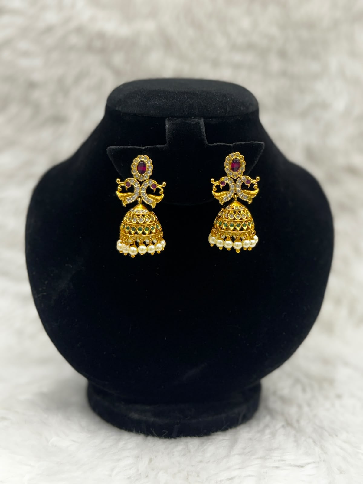Antique Gold plated Jhumka Earringswith pearl Drop -7528