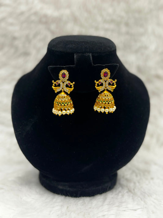 Antique Gold plated Jhumka Earringswith pearl Drop -7528