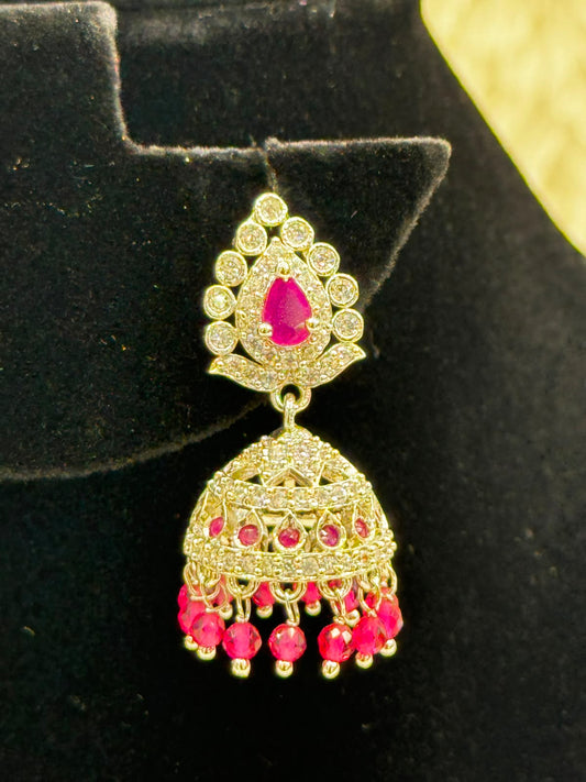 AntiqueGoldplated Ruby stone Jhumka Earrings-7243