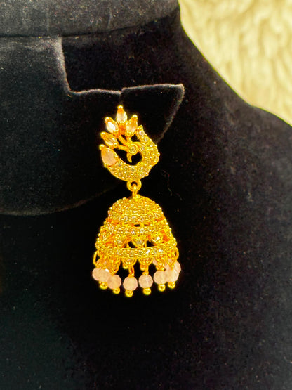 AntiqueGoldplatedJhumkaEarrings with stones-7239