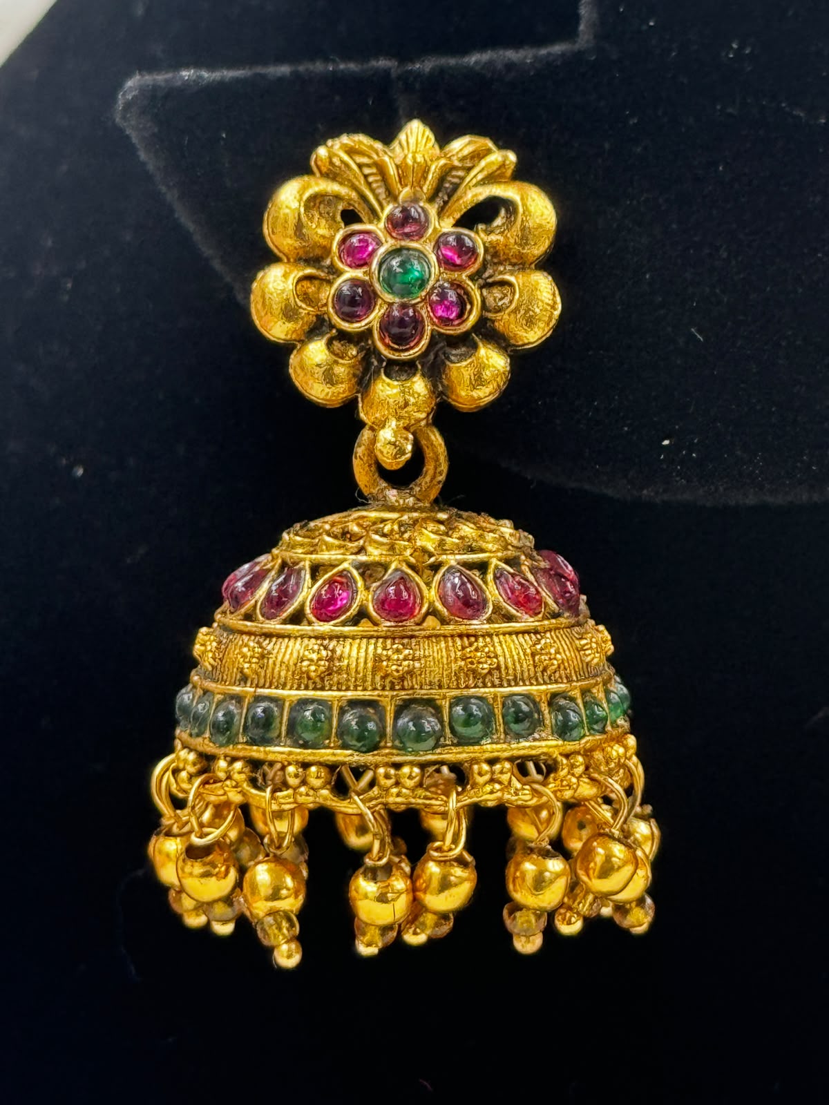 Layered Gold Temple Jhumka Earrings with Floral stud -7118