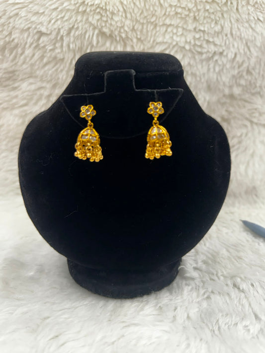 Classic Gold Jhumka Earringswith Bead Detailing-6325