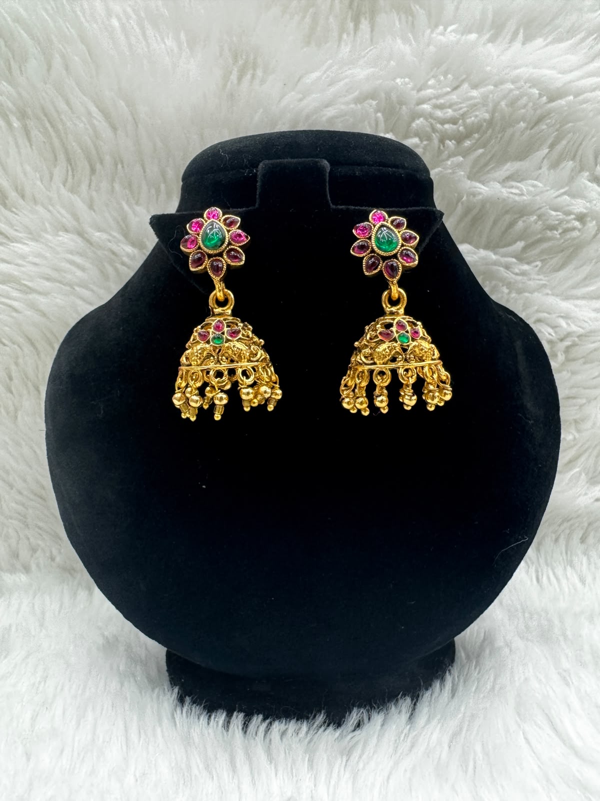 Antique Gold Jhumka set with colorfull madal set -7212