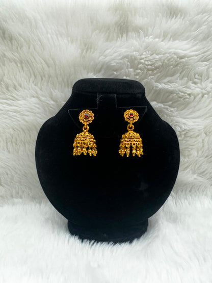 Classic Gold Jhukma with stone top and pearl  Earrings-7209