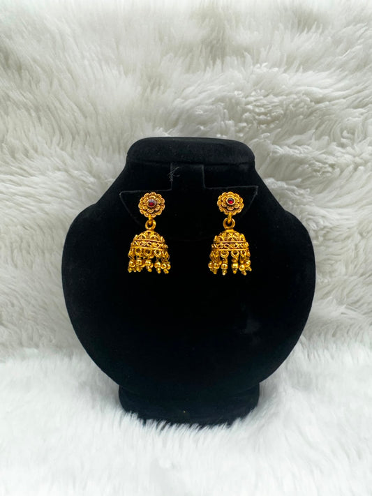 Classic Gold Jhukma with stone top and pearl  Earrings-7209