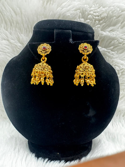 Classic Gold Jhukma with stone top and pearl  Earrings-7209