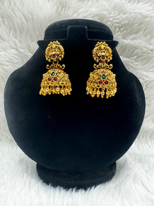 Antique Gold  Plated Temple jhumka  Earrings with and pearl Border -7233