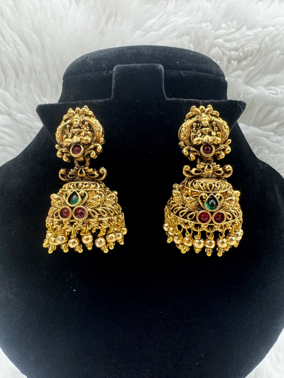 Antique Gold  Plated Temple jhumka  Earrings with and pearl Border -7233