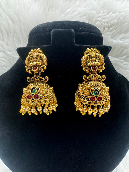 Antique Gold  Plated Temple jhumka  Earrings with and pearl Border -7233