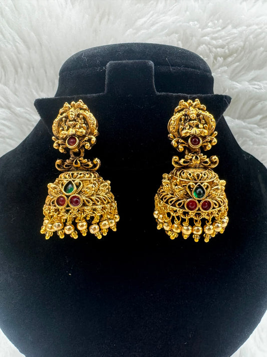 Antique Gold  Plated Temple jhumka  Earrings with and pearl Border -7233
