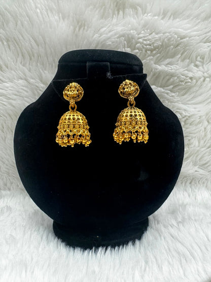 Antique gold Plated Jaali Jhumka Earrings -7231