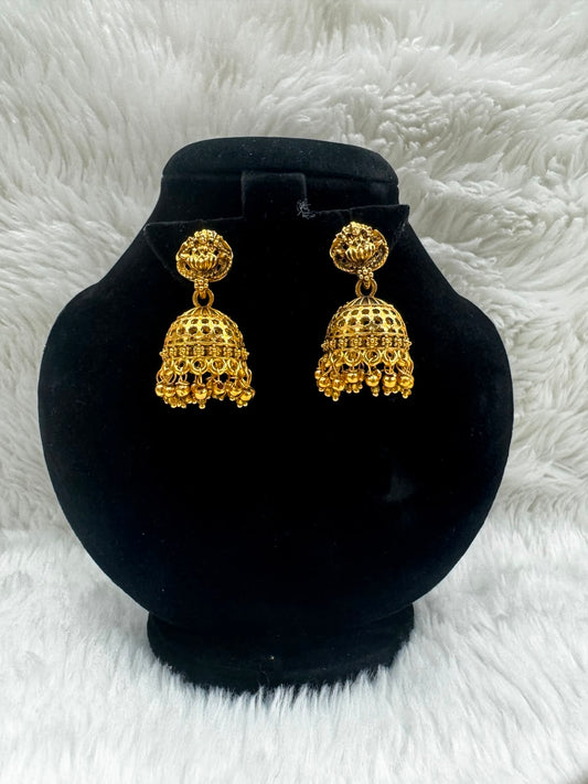 Antique gold Plated Jaali Jhumka Earrings -7231