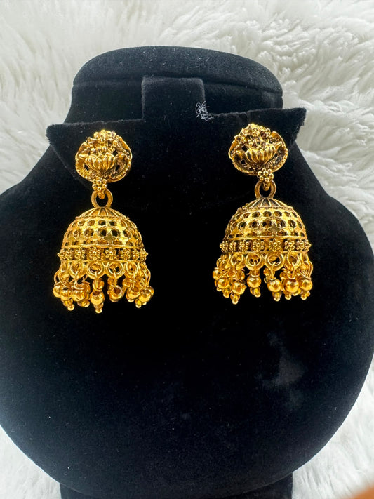 Antique gold Plated Jaali Jhumka Earrings -7231