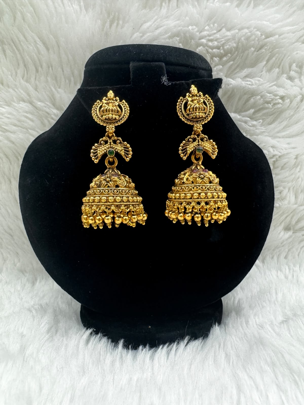 Gold plated Lakshmi  devi Temple Jhumka Earrings - 7125