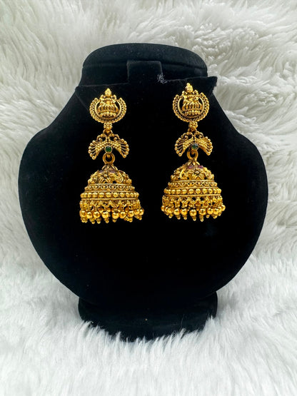 Gold plated Lakshmi  devi Temple Jhumka Earrings - 7125