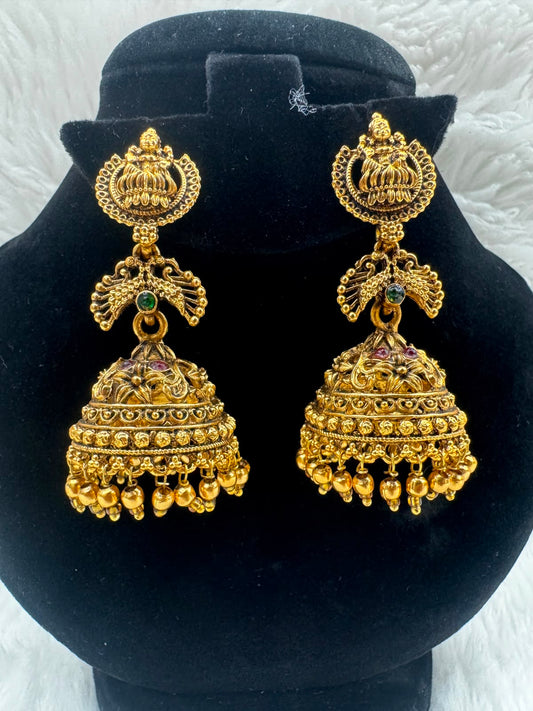 Gold plated Lakshmi  devi Temple Jhumka Earrings - 7125