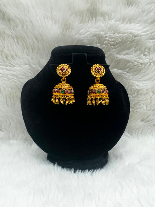 AntiqueGoldplated kemp stone Jhumka Earrings-7226
