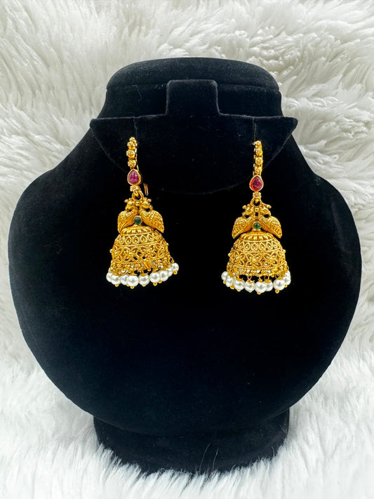 Antique Gold plated Jhumka Earrings-7386